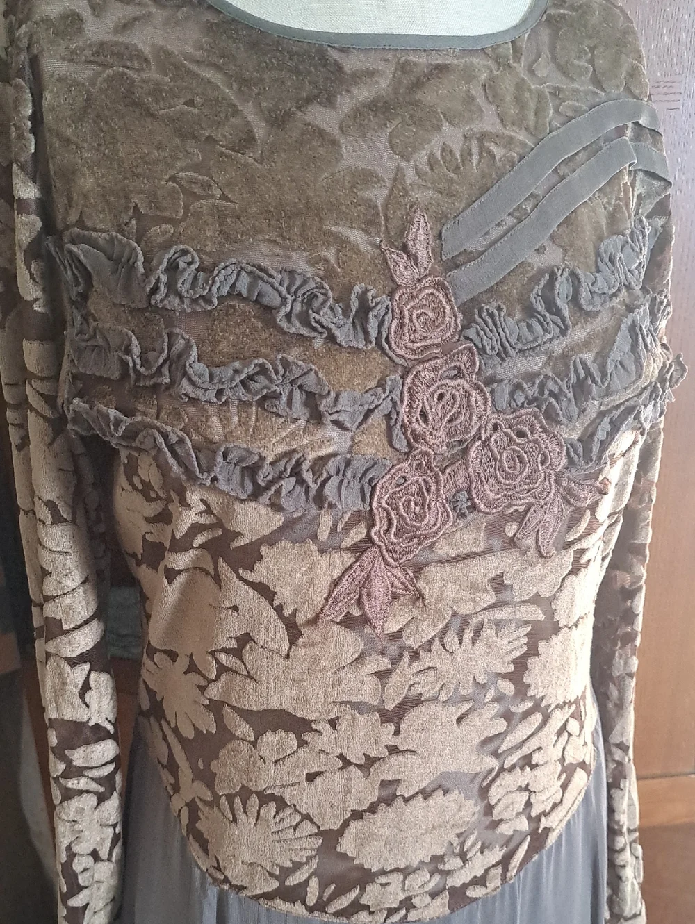 VTG 90s Newport News Whimsigoth Burnout Velvet Floral Applique Maxi Dress Sz 10 - Picture 2 of 13